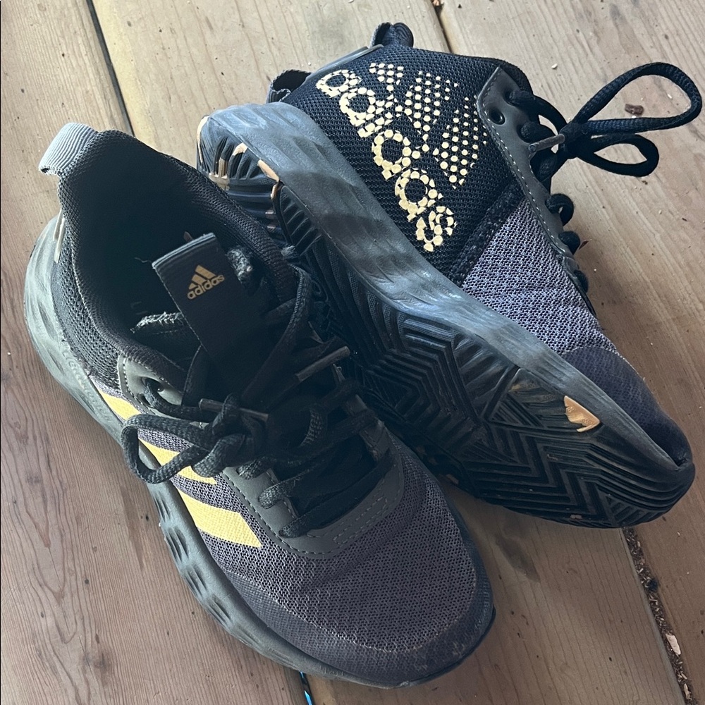 adidas Black and Gold Mesh Athletic Shoes